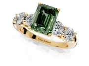 5 Stone Engagement Ring Setting for Fancy Green Emerald Cut Center with Graduated Accents and Prong Head in Yellow Gold