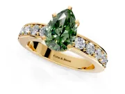 Solitaire Engagement Ring Setting for Fancy Green Pear-Shaped Center with Channel-Set Accents and Prong Head in Yellow Gold