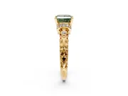 Solitaire Engagement Ring Setting for Fancy Green Princess Cut Center with Filigree Band and Prong Head in Yellow Gold