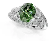 Halo Engagement Ring Setting for Fancy Green Oval Center with Marquise and Pave Bypass Band and Prong Head in Platinum