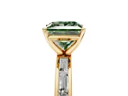 Solitaire Engagement Ring Setting for Fancy Green Princess Cut Center with Channel Baguette Band and Prong Head in Yellow Gold