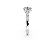 5 Stone Engagement Ring Setting for Round Cut Center with Plain Band and Prong Head in White Gold
