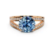 Split Shank Engagement Ring Setting for Fancy Blue Round Cut Center with Pave Split Shank and Prong Head in Rose Gold