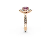 Floral Halo Engagement Ring Setting for Fancy Pink Cushion Cut Center with Pave Accents and Prong Head in Rose Gold
