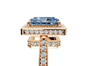 Halo Engagement Ring Setting for Fancy Blue Radiant Cut Center with Metal-Rimmed Halo, Pave Band and Prong Head in Rose Gold