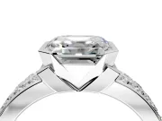 Bezel Engagement Ring Setting for Asscher Cut Center with Wide Channel-Set Band and Bezel Head in Platinum