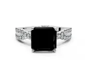 Solitaire Engagement Ring Setting for Fancy Black Asscher Cut Center with Narrow Twist Pave Band and Prong Head in White Gold