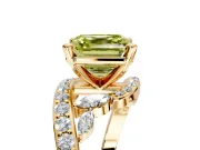 Solitaire Engagement Ring Setting for Fancy Yellow Asscher Cut Center with Pave Bypass Twist Band and Prong Head in Yellow Gold