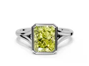 Solitaire Engagement Ring Setting for Fancy Yellow Radiant Cut Center with V Split Shank and Bezel Head in Platinum