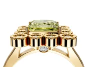 Cluster Halo Engagement Ring Setting for Fancy Yellow Princess Cut Center with Milgrain Bezel Accents and Prong Head in Yellow Gold