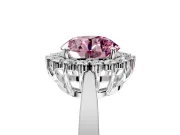 Starburst Halo Engagement Ring Setting for Fancy Pink Round Cut Center with Flat Cathedral Band and Prong Head in Platinum