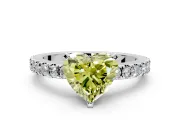 Solitaire Engagement Ring Setting for Fancy Yellow Heart-Shaped Center with Single Row Accent Band and Prong Head in Platinum