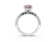 Solitaire Engagement Ring Setting for Fancy Pink Princess Cut Center with Bezel-Dot Beaded Band and Prong Head in Sterling Silver