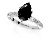 Baguette Engagement Ring Setting for Fancy Black Pear-Shaped Center with Alternating Bar-Set Band and Prong Head in Sterling Silver