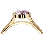 Solitaire Engagement Ring Setting for Fancy Pink Oval Center with V Split Shank and Bezel Head in Yellow Gold