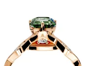 Solitaire Engagement Ring Setting for Fancy Green Emerald Cut Center with Accented Twist Band and Leaf Prong Head in Rose Gold