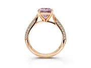 Solitaire Engagement Ring Setting for Fancy Pink Princess Cut Center with Multi-Row Accents and Prong Head in Rose Gold