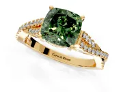 Solitaire Engagement Ring Setting for Fancy Green Cushion Cut Center with Twisted Pave Split Shank and Prong Head in Yellow Gold