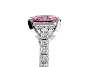 Solitaire Engagement Ring Setting for Fancy Pink Radiant Cut Center with Widening Pave Band and Claw Prong Head in Sterling Silver