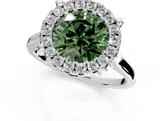 Single Halo Engagement Ring Setting for Fancy Green Round Cut Center with Corner Claws, Plain Band and Prong Head in Platinum