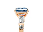 Bar-Set Engagement Ring Setting for Fancy Blue Princess Cut Center with Tapered Baguette Accents and Prong Head in Rose Gold