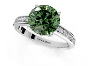 Solitaire Engagement Ring Setting for Fancy Green Round Cut Center with Channel-Set Accent Band and Prong Head in Platinum