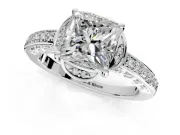 Floral Engagement Ring Setting for Princess Cut Center with Four Accent Clusters and Prong Head in Sterling Silver