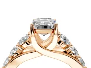 Solitaire Engagement Ring Setting for Emerald Cut Center with Graduated Shared Prongs and Prong Head in Rose Gold
