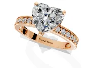 Milgrain Pave Engagement Ring Setting for Heart-Shaped Center with Accent Band and Prong Head in Rose Gold