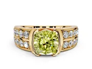 Bezel Engagement Ring Setting for Fancy Yellow Cushion Cut Center with Wide Channel-Set Band and Bezel Head in Yellow Gold