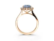 Halo Engagement Ring Setting for Fancy Blue Princess Cut Center with Single-Row Pave, Open Basket and Prong Head in Rose Gold