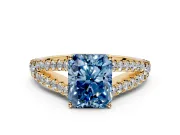 Solitaire Engagement Ring Setting for Fancy Blue Radiant Cut Center with Pave Split Shank and Prong Head in Yellow Gold