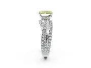 Solitaire Engagement Ring Setting for Fancy Yellow Radiant Cut Center with Woven 3-Strand Pave Band and Prong Head in Platinum