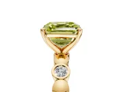 Solitaire Engagement Ring Setting for Fancy Yellow Asscher Cut Center with Beaded Bezel Station Band and Prong Head in Yellow Gold