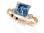 Solitaire Engagement Ring Setting for Fancy Blue Princess Cut Center with Milgrain Bezel Accents and Prong Head in Rose Gold