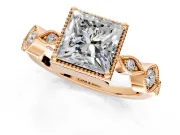 Vintage Station Engagement Ring Setting for Princess Cut Center with Accents and Prong Head in Rose Gold