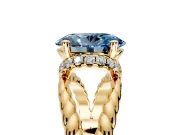 Halo Engagement Ring Setting for Fancy Blue Oval Center with Rope Twist Split Shank and Prong Head in Yellow Gold