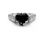 Solitaire Engagement Ring Setting for Fancy Black Heart-Shaped Center with Pave Cathedral Shoulders and Prong Head in Sterling Silver