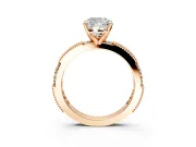 Solitaire Engagement Ring Setting for Cushion Cut Center with Milgrain-Edged Pave Band and Prong Head in Rose Gold