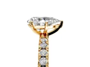 Solitaire Engagement Ring Setting for Pear-Shaped Center with Fine Pave Band and Claw Prong Head in Yellow Gold