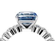 Shared-Prong Engagement Ring Setting for Fancy Blue Asscher Cut Center with Graduated Accents and Prong Head in Sterling Silver