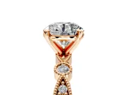 Solitaire Engagement Ring Setting for Round Cut Center with Milgrain Bezel Accents and Prong Head in Rose Gold