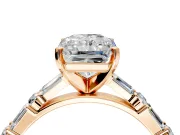 Baguette Engagement Ring Setting for Radiant Cut Center with Alternating Bar-Set Band and Prong Head in Rose Gold