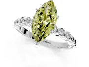 Solitaire Engagement Ring Setting for Fancy Yellow Marquise Center with Bezel-Dot Beaded Band and Prong Head in White Gold