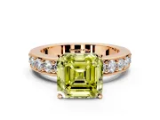 Solitaire Engagement Ring Setting for Fancy Yellow Asscher Cut Center with Channel-Set Accents and Prong Head in Rose Gold