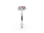 Floral Frame Engagement Ring Setting for Fancy Pink Radiant Cut Center with Accent Clusters and Prong Head in Sterling Silver