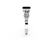 Leaf Engagement Ring Setting for Fancy Black Emerald Cut Center with Milgrain Accent Band and Prong Head in Platinum