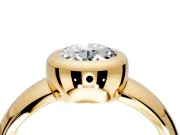 Solitaire Engagement Ring Setting for Oval Center with Wide Band and Bezel Head in Yellow Gold