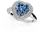 Halo Engagement Ring Setting for Fancy Blue Heart-Shaped Center with Plain Tapered Band and Prong Head in Platinum