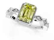 Milgrain Bezel Engagement Ring Setting for Fancy Yellow Emerald Cut Center with Marquise Stations and Bezel Head in Platinum